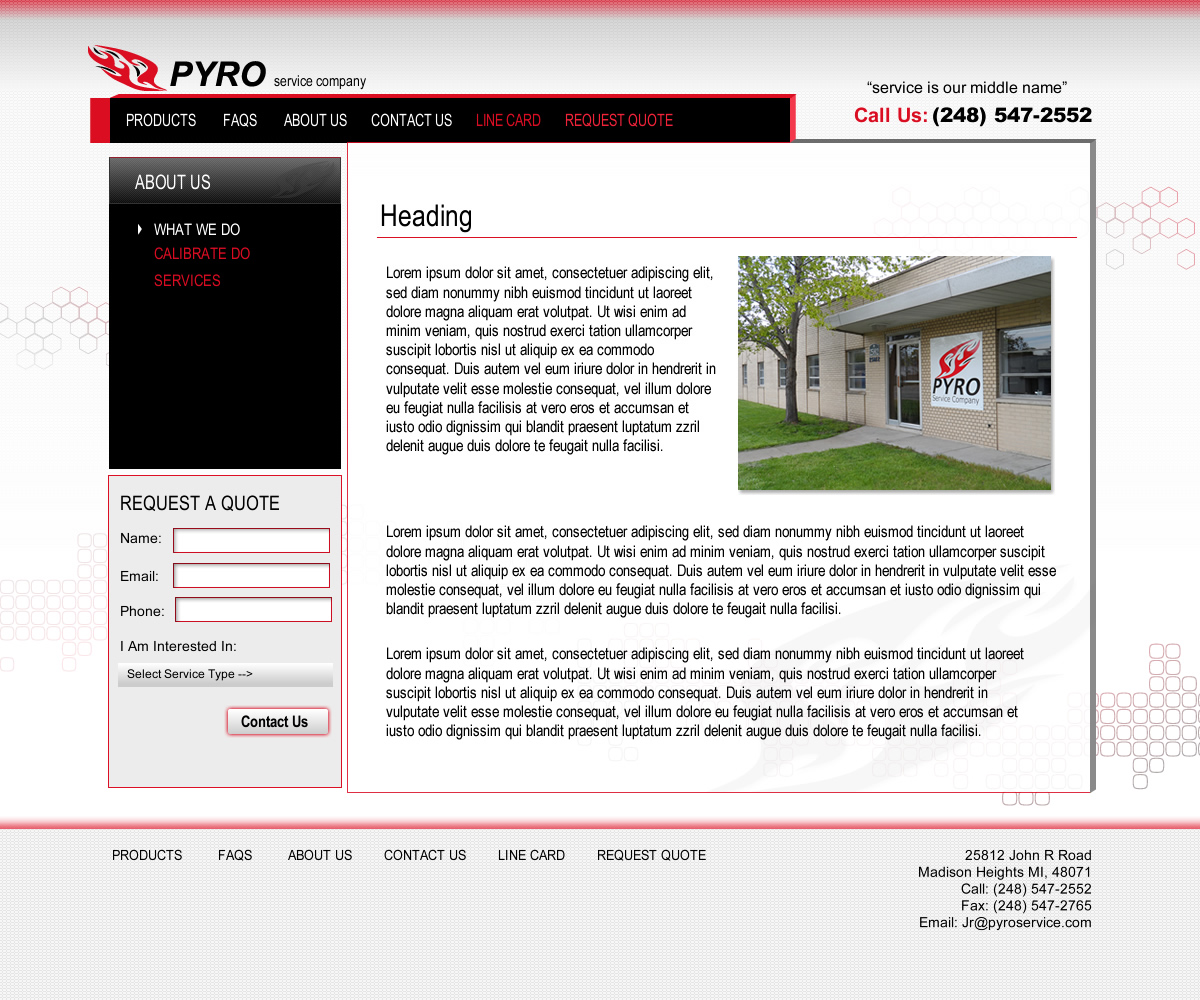 Pyro Service Subpage